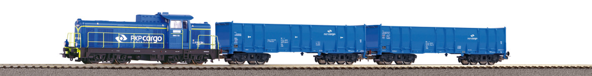 PIKO 97937 - H0 Start-Set Diesellok SM 42 mit 2 offenen Güterwagen mit Bettung der PKP Cargo; Ep. IV